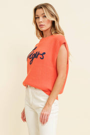 Tigers Embroidered Sleeveless Sweater Top