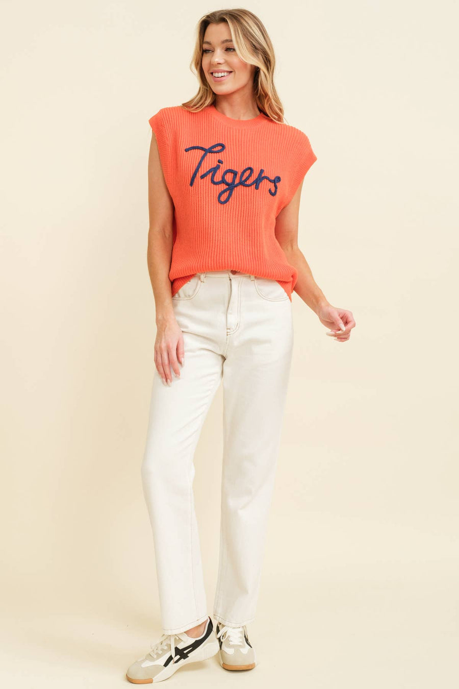 Tigers Embroidered Sleeveless Sweater Top