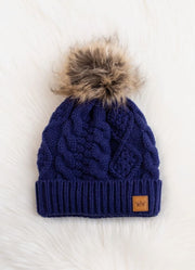 Royal Blue Cable Knit Pom Hat