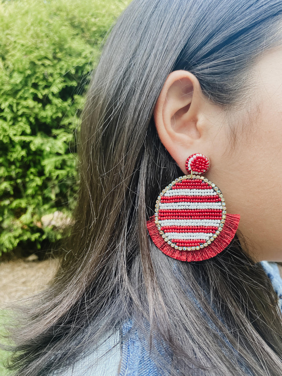 Stripe Bead Disc and Tassle Earring