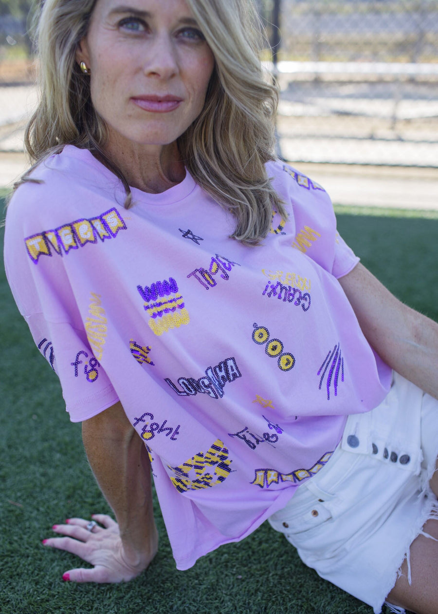 LSU Sequin Boxy Tee